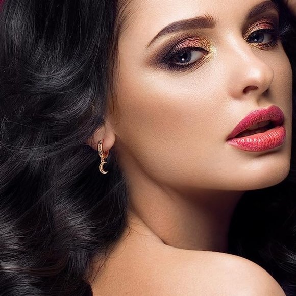 New Multicolor Moon Rhinestone Huggie Hoop Earrings CZ Pave Hoops Crystals New - Picture 3 of 4